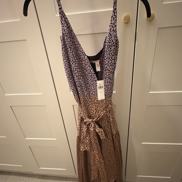 Anthropologie Floral Backless Dress in Purple and Brown
